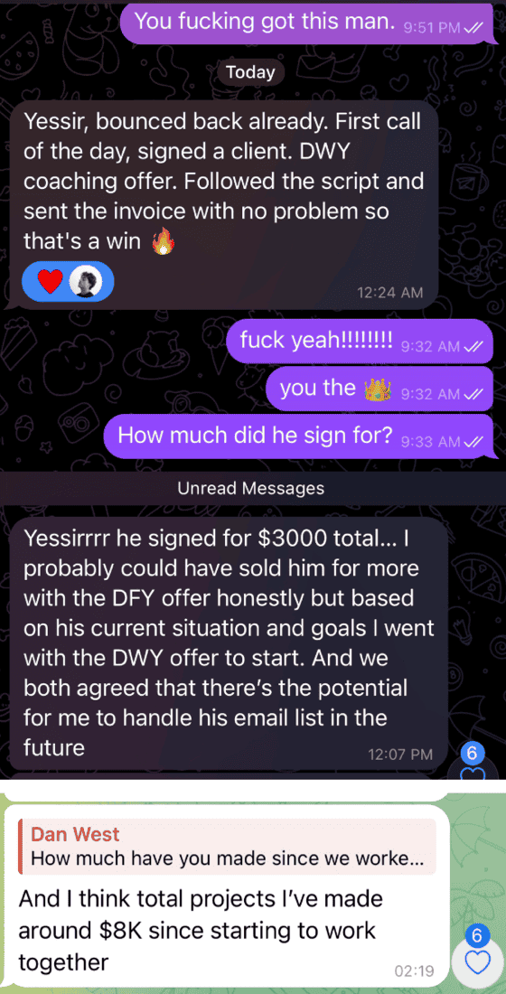 client signing a $3,000 client, $8k total